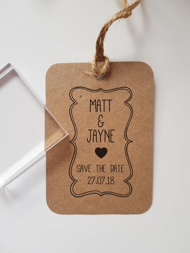 Wedding Save the Date Rubber Stamp with Names and Date Arty Alphabet